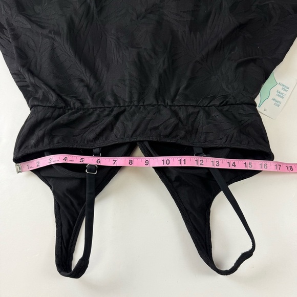 Swim Solutions Swimsuit Womens 16 Black Leaves One Piece Flyaway Swimdress - Picture 9 of 14